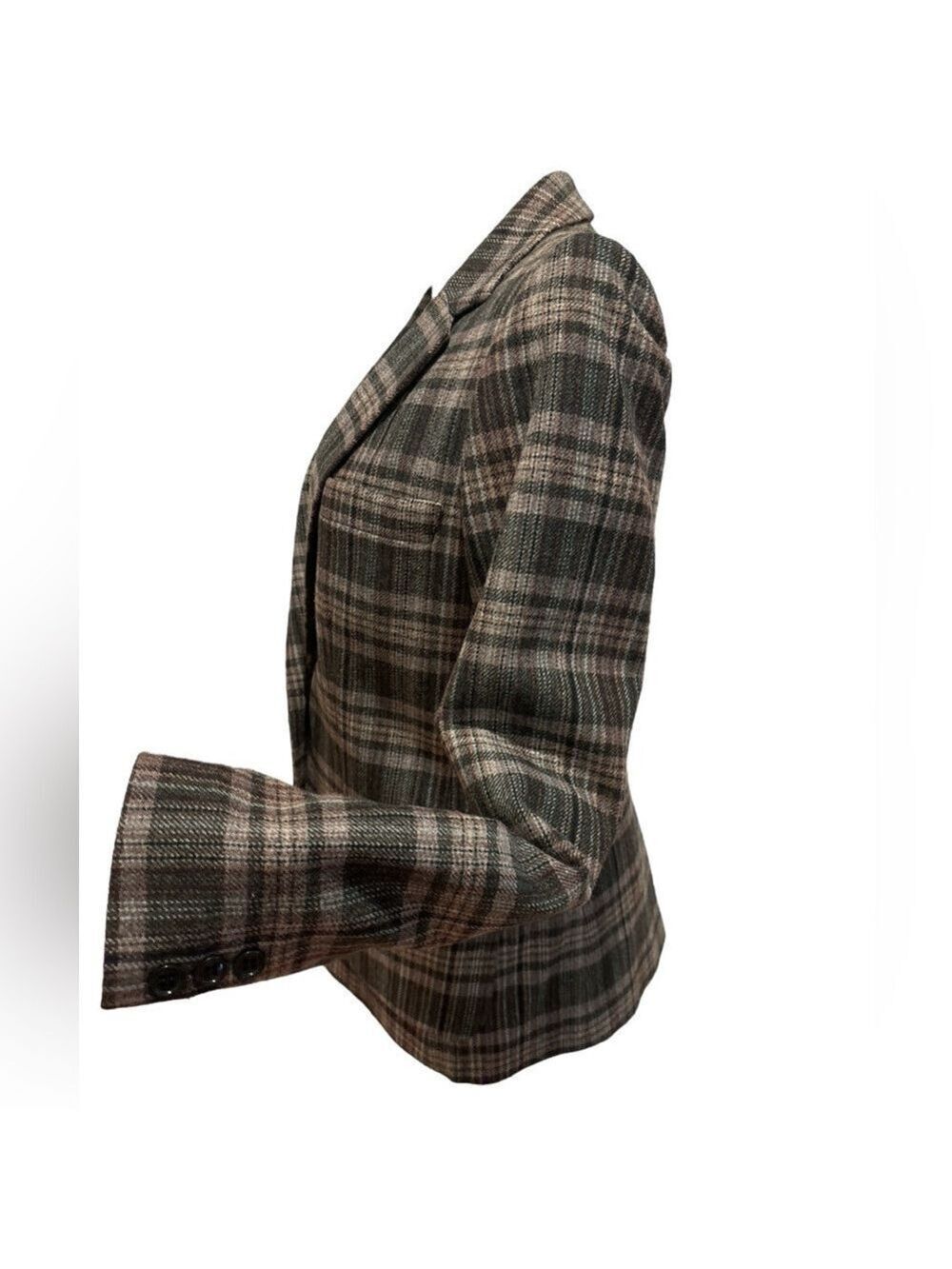 70s JH COLLECTION WOOL BLEND GRAY & BLACK PLAID HERITAGE PRINT BLAZER SZ 8 - Picture 4 of 11